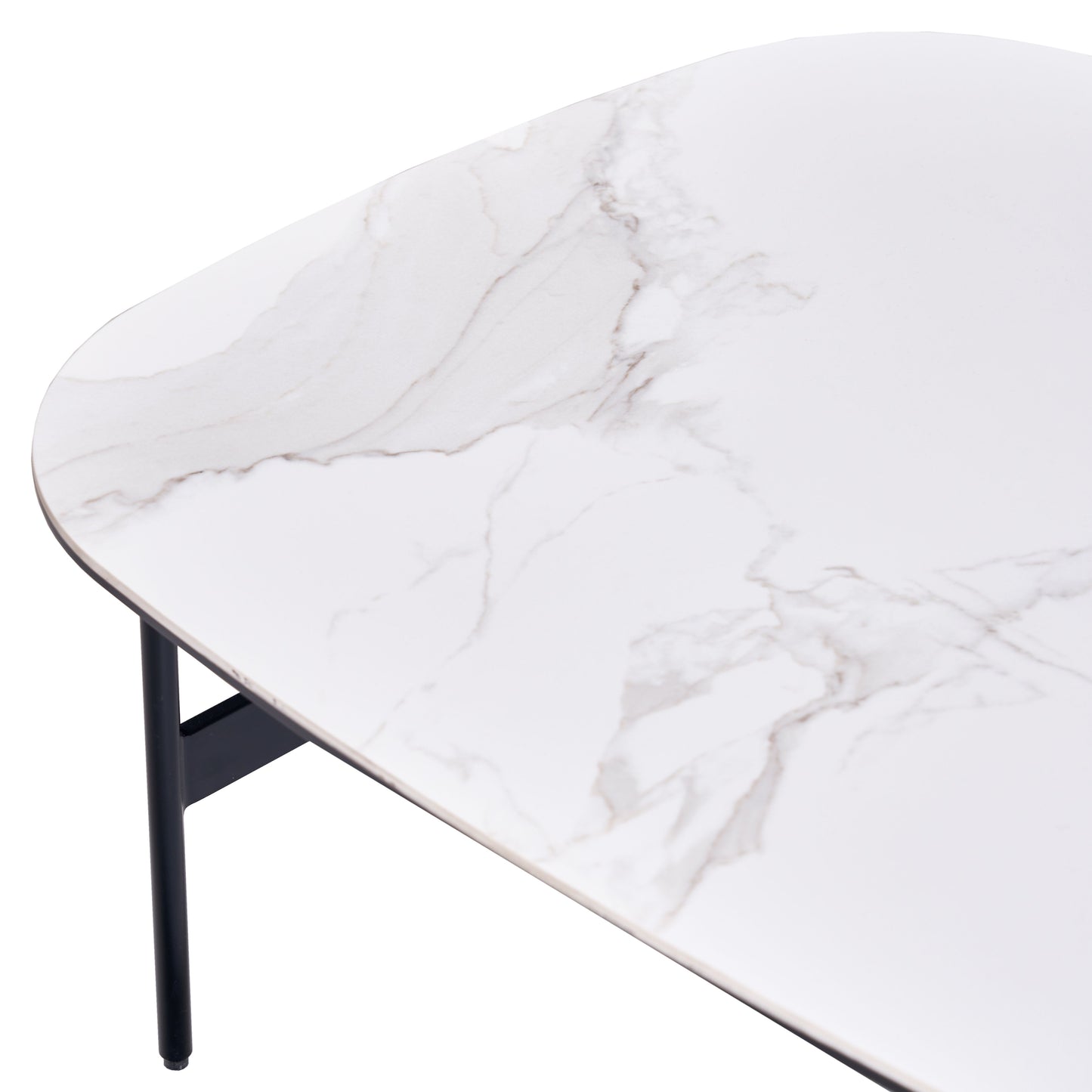 Modern Rectangular Rock Plate Coffee Table Open Space Design Golden Metal Frame Minimalist Living Room Center Table For Lounge Office - Black White