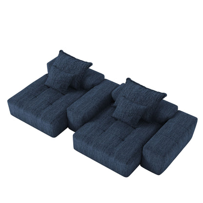 Modern Oversized Modular Sectional Sofa With 2 Chaise Lounge And 2 Armrest, Sparkling Chenille Fabric Soft Cushion Sofa With 4 Pillows, 4 Pieces Diy Combination Tufted Sofa, No Assembly Required - Blue