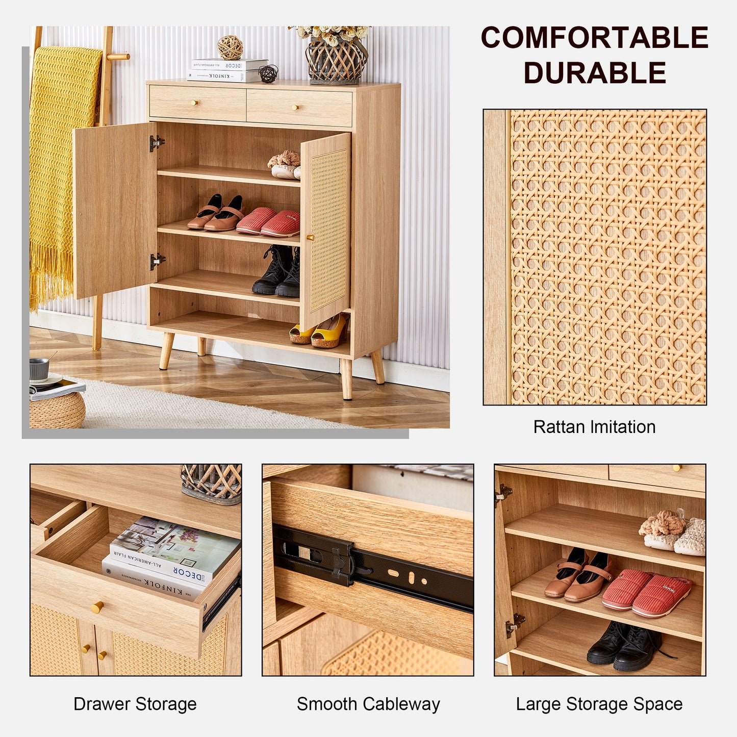 Multi Functional Modern Minimalist Shoe Cabinet Seamlessly Fits Into Nordic, Japanese, And Industrial Style Interiors - Natural Wood