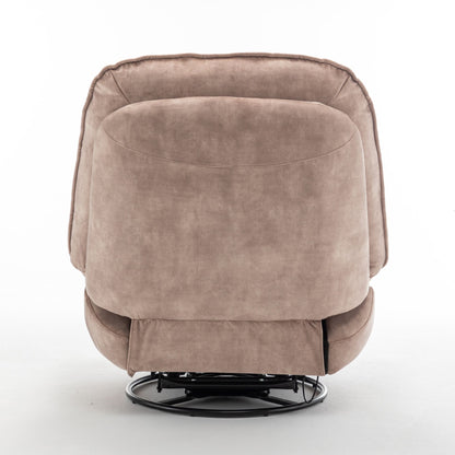 Modern Swivel Gliding Recliner Chair With Rocking Function And Phone Holder - Large Comfortable Reading Chair Stamped Velvet - Natural Brown