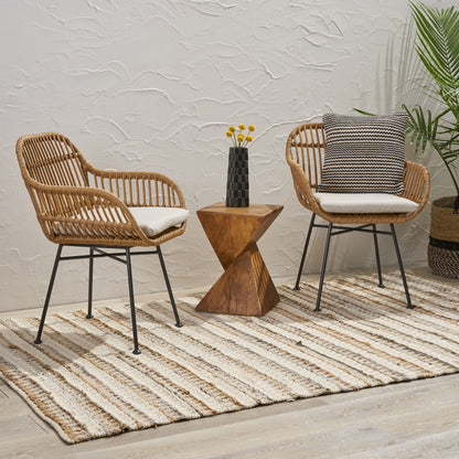 Outdoor Rattan Accent Chair With Metal Legs - Beige