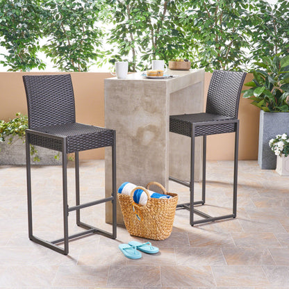 Outdoor Barstool With Hand Crafted Details (Set of 2) - Dark Brown