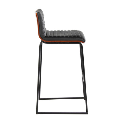 Mason Mara - Contemporary Fixed Height Barstool (Set of 2) - Black / Walnut / Black