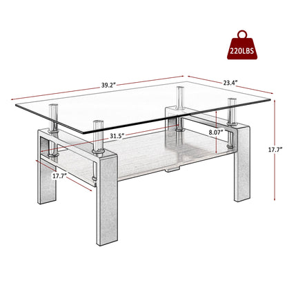 Modern Rectangular Coffee Table With Tempered Glass Top Layer - Gray
