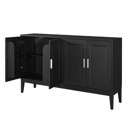 4 Door Sideboard Storage Cabinet With Door Shelf For Living Room And Dining Room, 2 Large Cabinets With Adjustable Shelf - Black