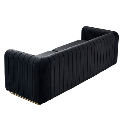 Contemporary Velvet Sofa Couch For Living Room - Black