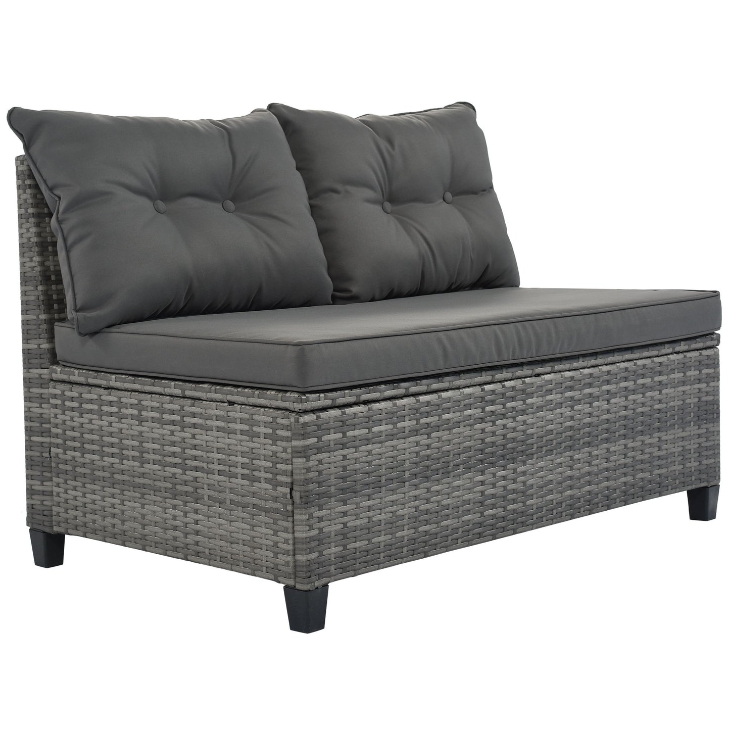 8 Pieces Outdoor Wicker Round Sofa Set, Half-Moon Sectional Sets All Weather, Curved Sofa Set With Rectangular Coffee Table, PE Rattan Water-Resistant And UV Protected, Movable Cushion - Gray