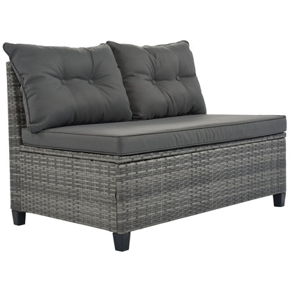 8 Pieces Outdoor Wicker Round Sofa Set, Half-Moon Sectional Sets All Weather, Curved Sofa Set With Rectangular Coffee Table, PE Rattan Water-Resistant And UV Protected, Movable Cushion - Gray