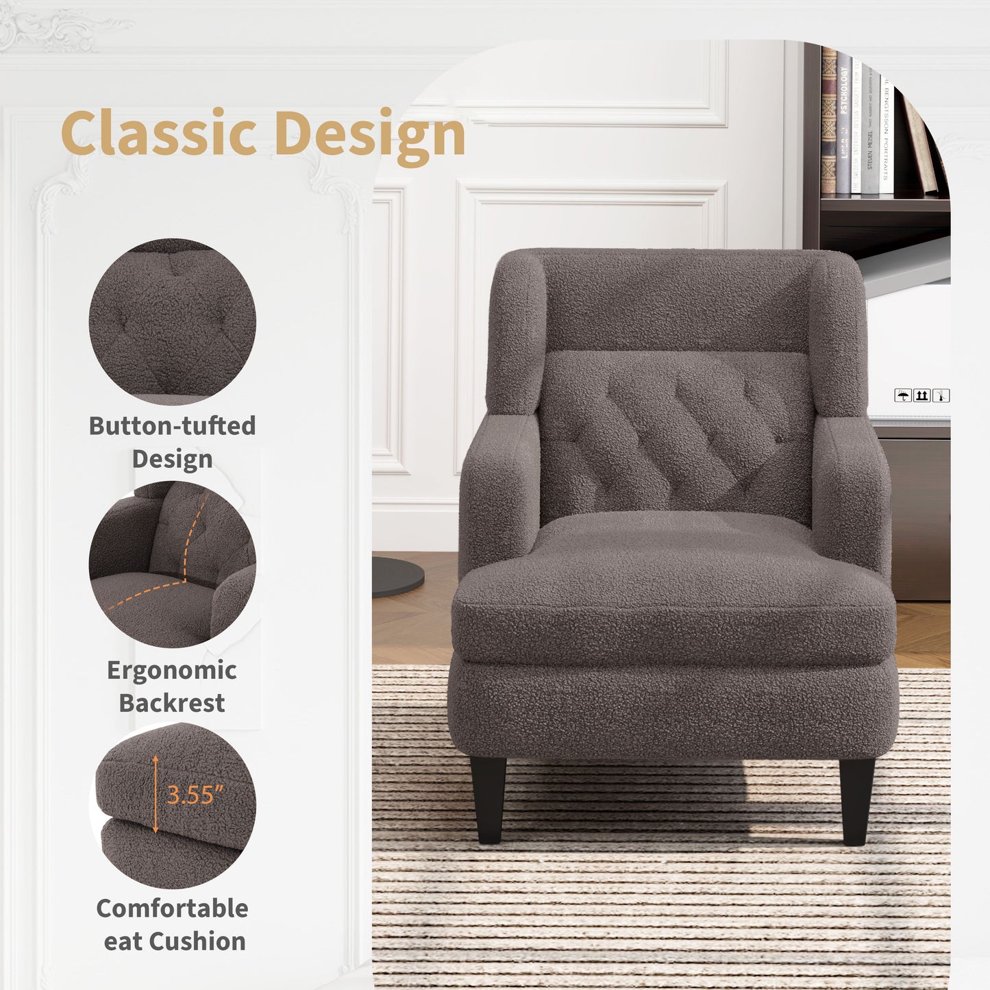 Upholstered Accent Chair Tufted Armchair For Living Room, Russet - Brown
