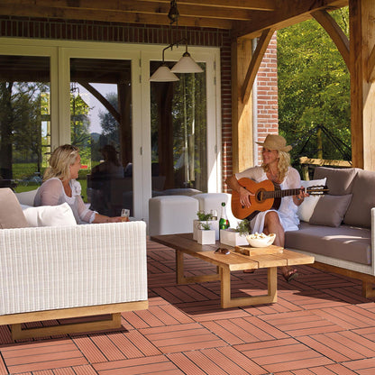 Plastic Interlocking Deck Tiles, (Set of 44), Patio Flooring Outdoor Waterproof All Weather Use For Garden Poolside Front / Back Yard - Mahogany
