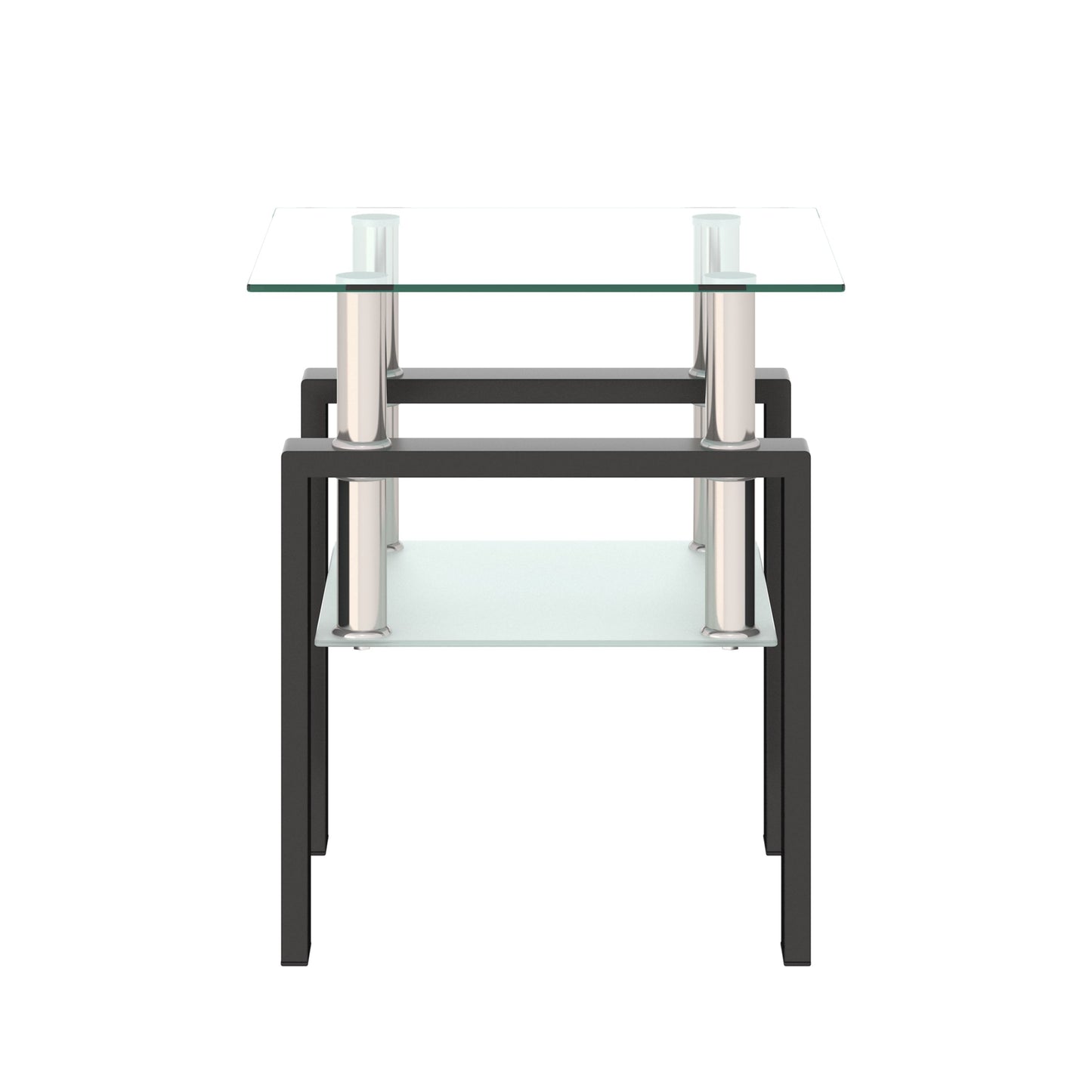 Modern Tempered Glass Tea Table, End Square Table For Living Room - Transparent / Black