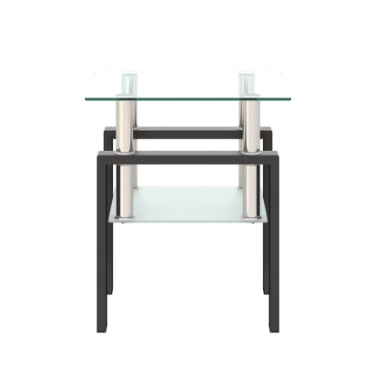 Modern Tempered Glass Tea Table, End Square Table For Living Room - Transparent / Black