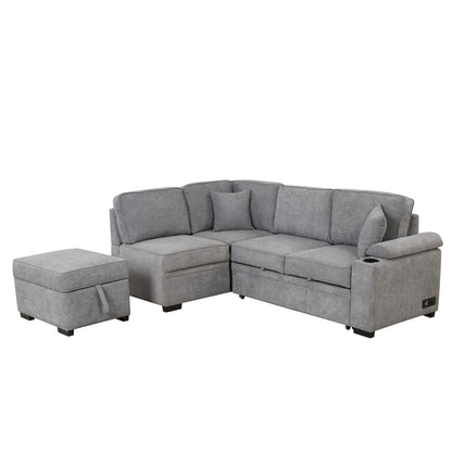 Sleeper Sofa Bed, 2 In 1 Pull Out Sofa Bed L Shape Couch With Storage Ottoman For Living Room, Bedroom Couch And Small Apartment - Gray