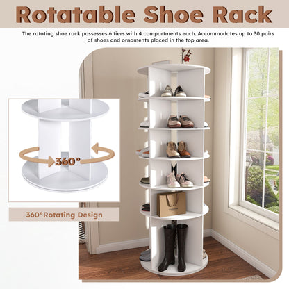 6 Tier Spinning Shoe Rack, Free Standing 360ÔøΩÔøΩ Revolving Shoe Organizer - White