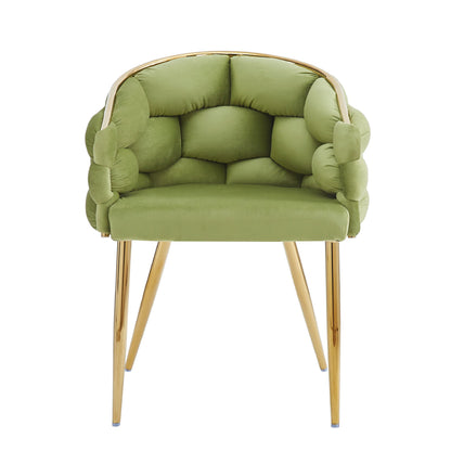 Luxury Handmade Accent Chair (Set of 2) With Gold Legs, Modern Green Velvet Armchair For Living Room And Bedroom - Green