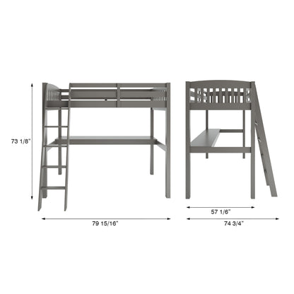 Everest - Full Size For Kids And Toddlers High Loft Bed With Desk And Storage - Gray