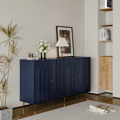 Modern Lacquered 4 Door Wooden Cabinet Sideboard Buffet Server Cabinet Storage Cabinet, For Living Room, Entryway, Hallway, Office, Kitchen And Dining Room - Blue