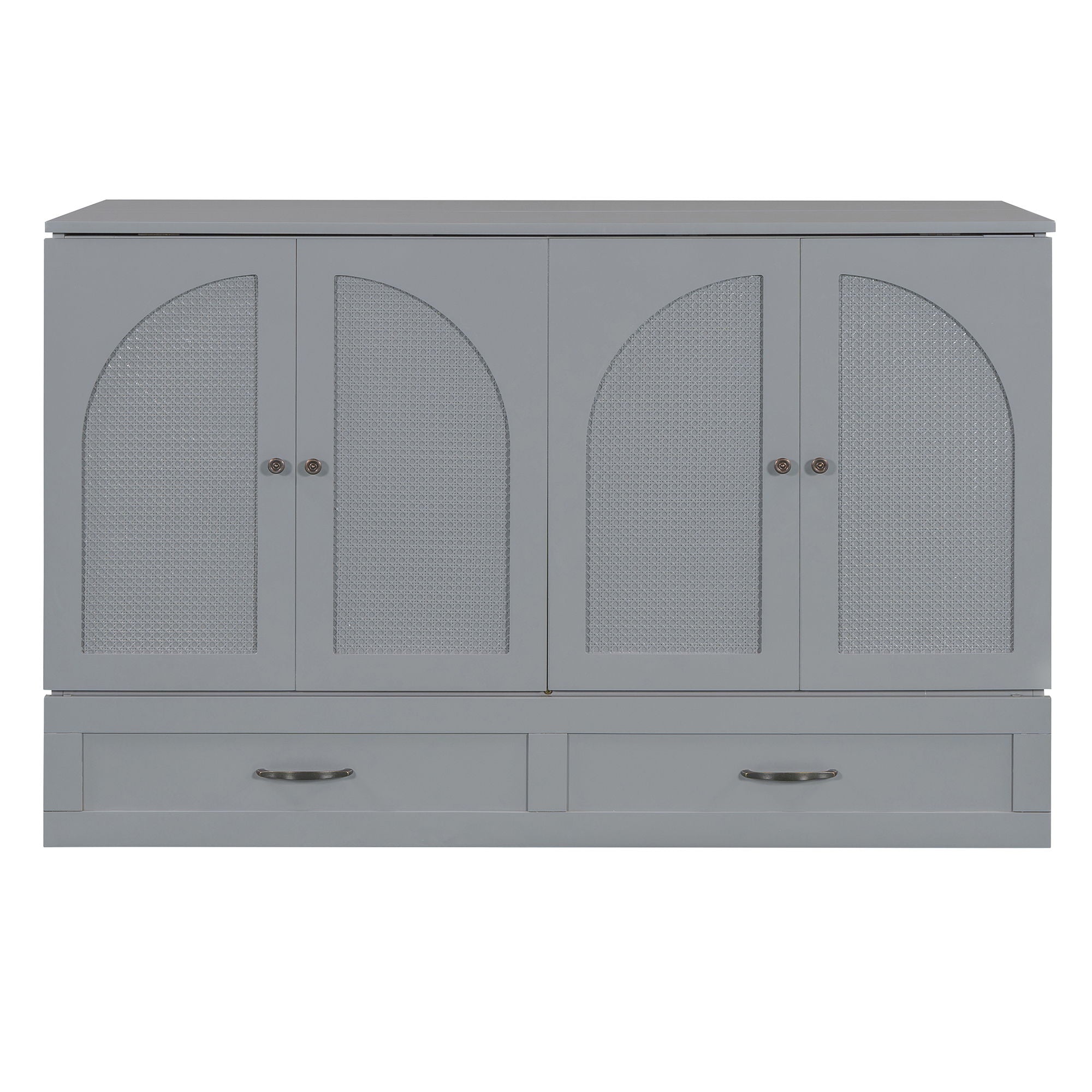 Queen Size Murphy Bed With Large Drawers - Gray