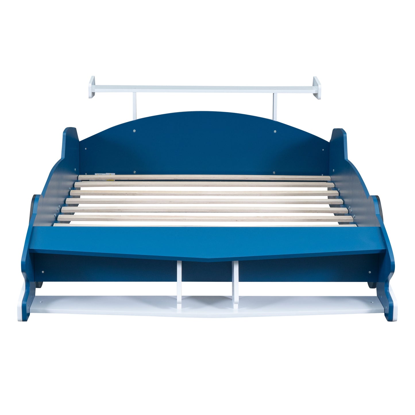 Full Size Race Car Shaped Platform Bed With Wheels - Blue