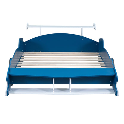 Full Size Race Car Shaped Platform Bed With Wheels - Blue