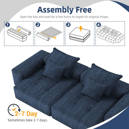 Modern Oversized Modular Sectional Sofa With 2 Chaise Lounge And 2 Armrest, Sparkling Chenille Fabric Soft Cushion Sofa With 4 Pillows, 4 Pieces Diy Combination Tufted Sofa, No Assembly Required - Blue