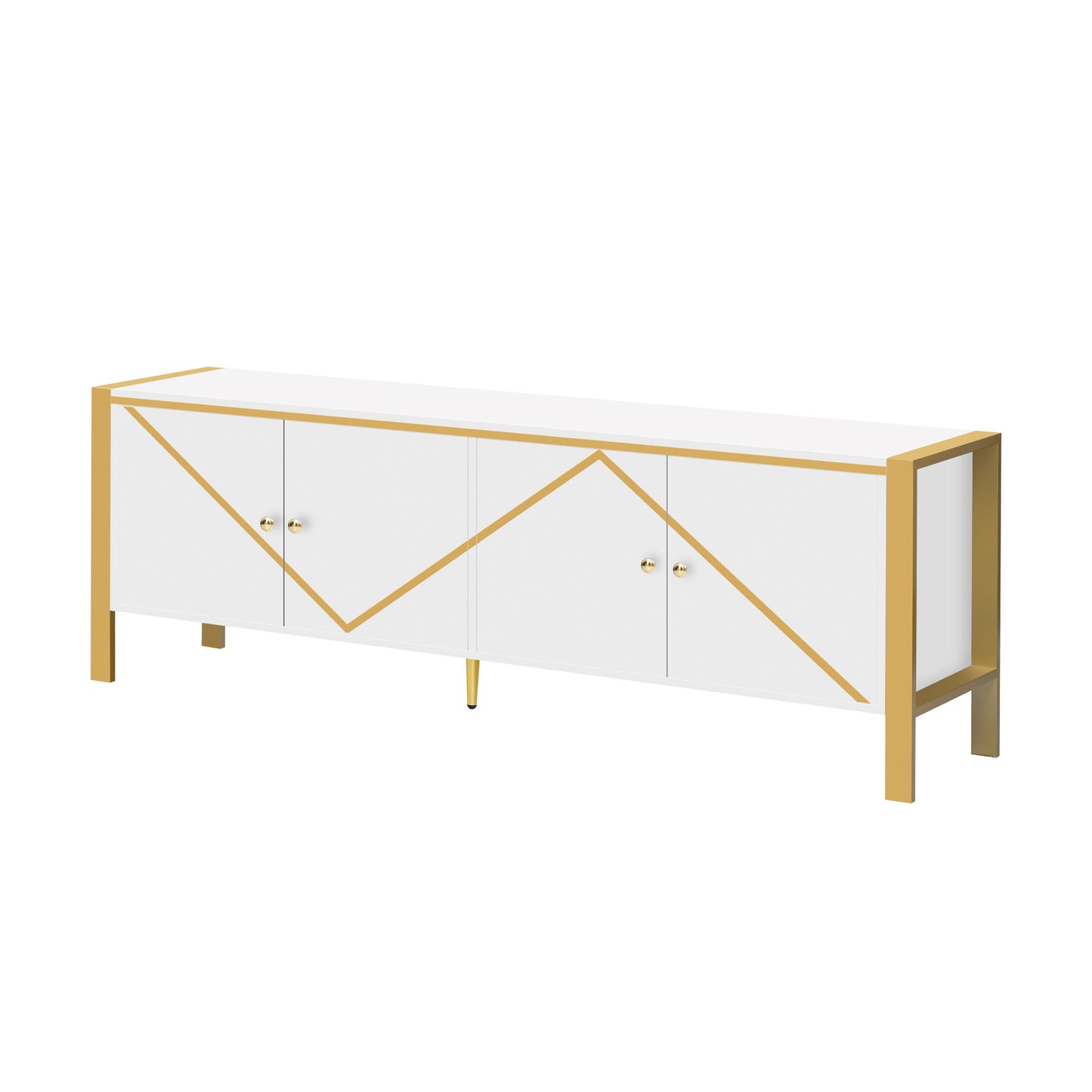 Modern Minimalist TV Stand For TVs Up To 75", Entertainment Center Media Console Cabinet With 2 Spacious Cabinets For Living Room - White