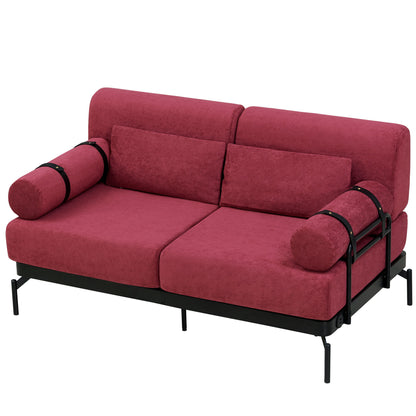 Modern Loveseat Sofa 59" Sofa Couch 2 Seater With USB Ports, Unique Cylindrical Armrests - Red
