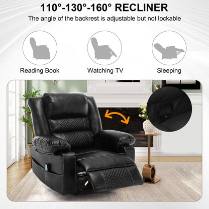 Breathable Leather Massage Recliner Chair Manual Living Room Reclining Sofa - Black