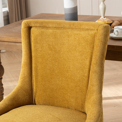 Ultra Side Dining Chair, Thickened Fabric Chairs With Neutrally Toned Solid Wood Legs, Bronze Nail Head (Set of 2) - Golden Yellow