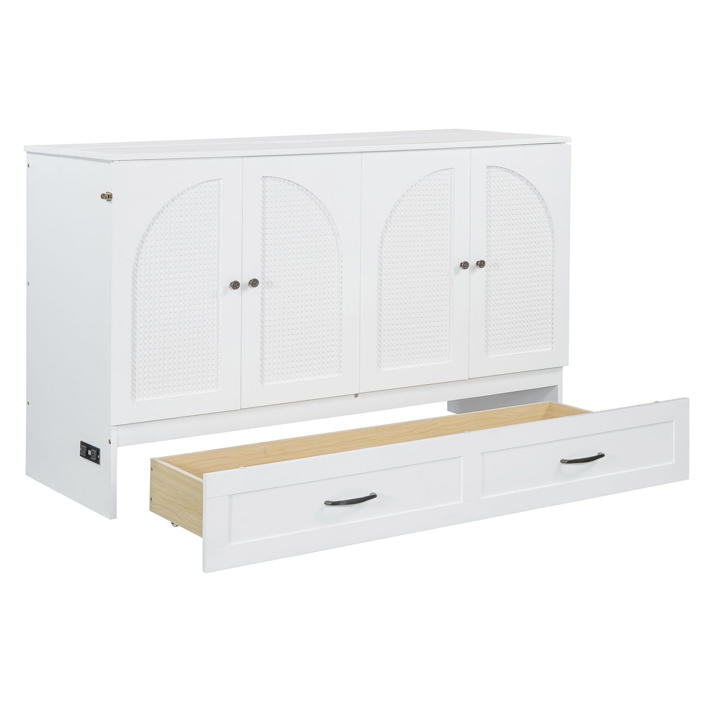 Queen Size Murphy Bed With Large Drawers - White