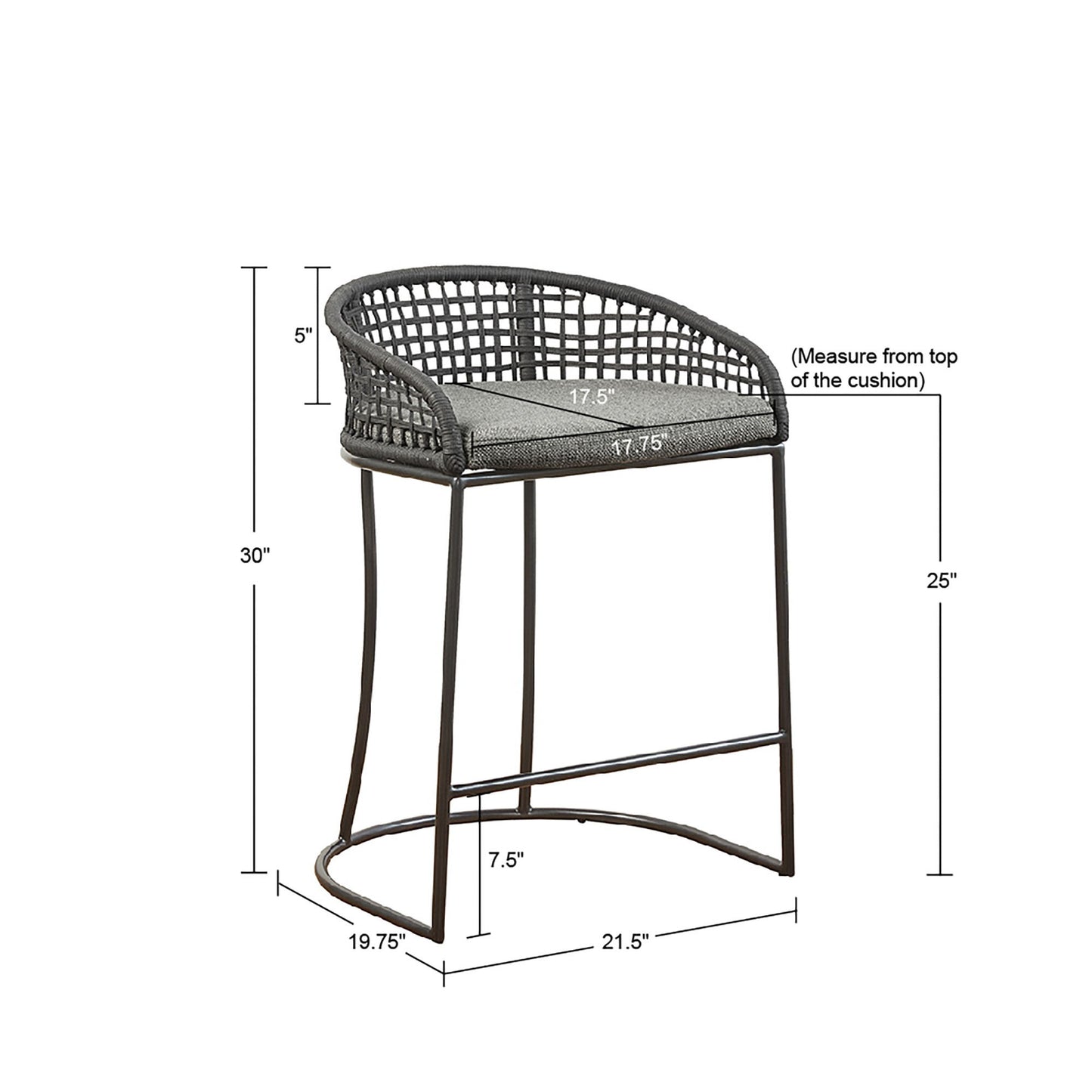 Coastal Design Woven Counter Stool - Dark Gray