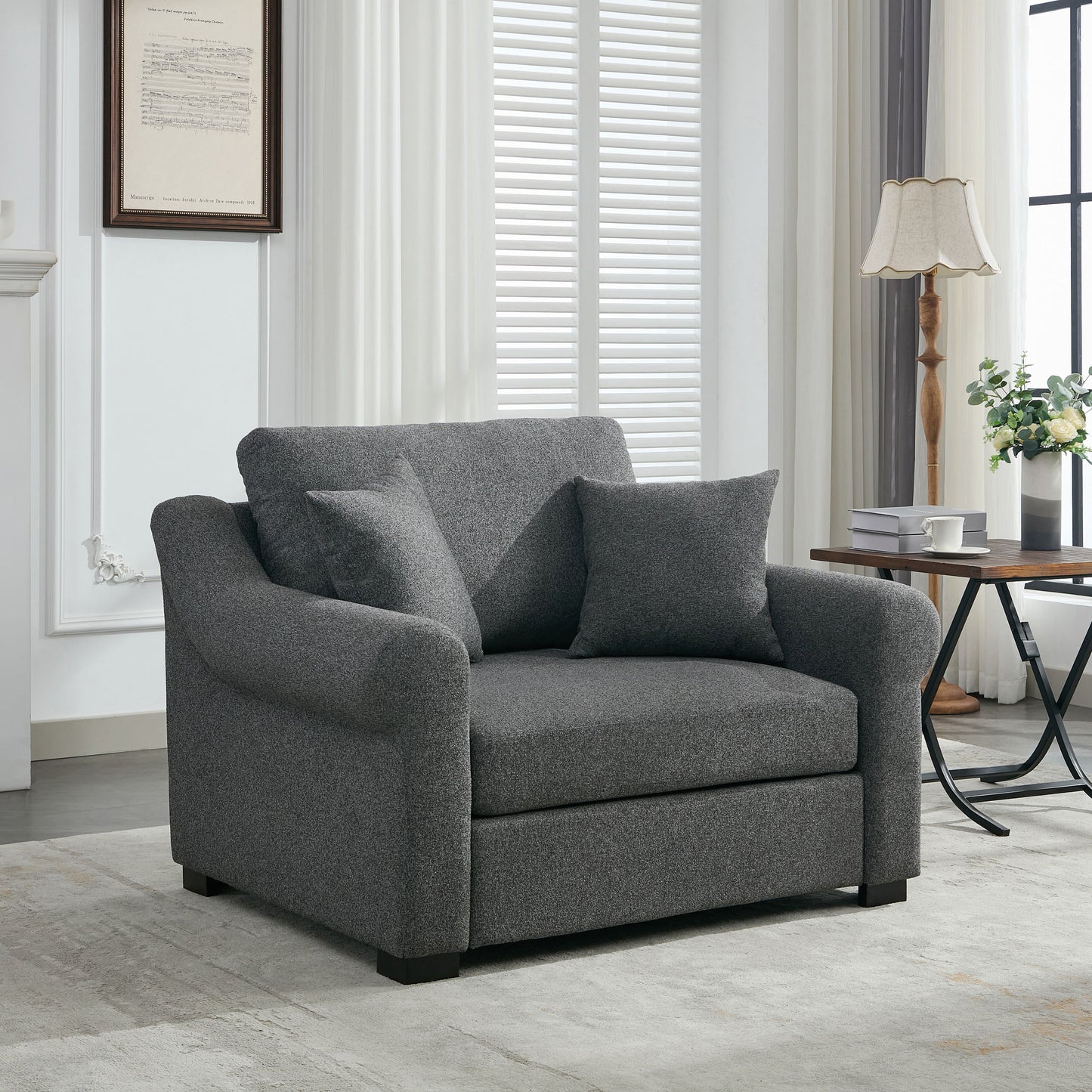 Modern Chenille Oversized Armchair, Chair And A Half, Single Sofa For Bedroom, Living Room, Wide - Gray