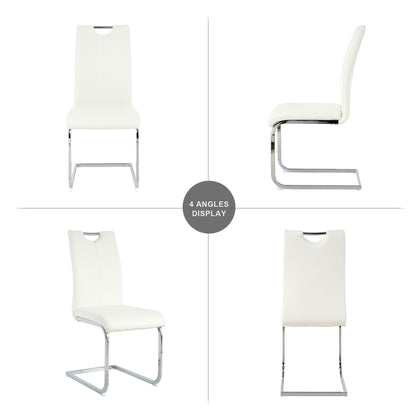 Modern Dining Chairs With Faux Leather Padded Seat And Chrome Metal Legs For Kitchen, Living, Bedroom, Dining Room - White / Silver