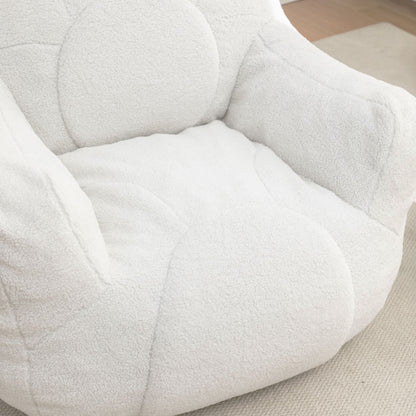 Comfy Bean Bag Chair With Filler, Tufted Memory Foam Sofa Teddy Fabric, Fluffy And Cozy Seating For Dorm, Apartment, Or Living Room - White