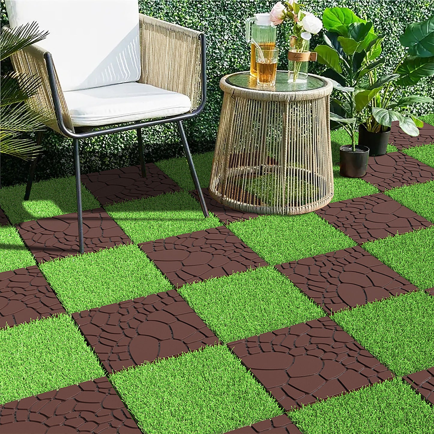 Stone Texture 12" Patio Deck Tiles, Diy - Module Interlocking Decking Tiles Floor Tile, Easy And Quick Installation Court Tiles For Porch Poolside Balcony Backyard 44 Pieces - Red Brown