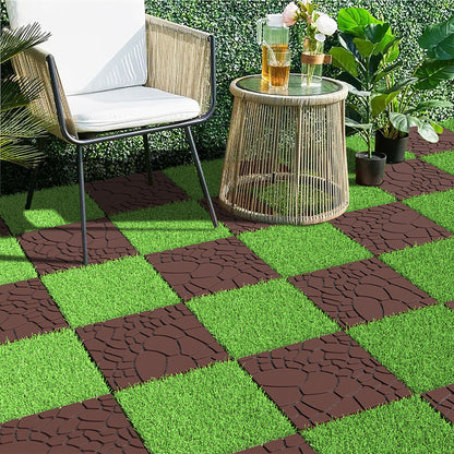 Stone Texture 12" Patio Deck Tiles, Diy - Module Interlocking Decking Tiles Floor Tile, Easy And Quick Installation Court Tiles For Porch Poolside Balcony Backyard 44 Pieces - Red Brown