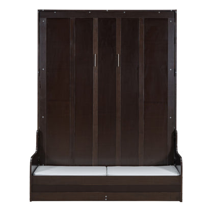 Queen Size Murphy Wall Bed With Cushion, Space Saving Design, And Construction - Espresso