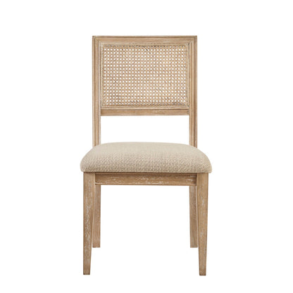 Armless Dining Chair With Cane Back And Upholstered Seat (Set of 2) - Light Brown