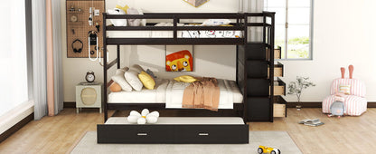 Full Over Full Bunk Bed With Twin Size Trundle And Staircase - Espresso