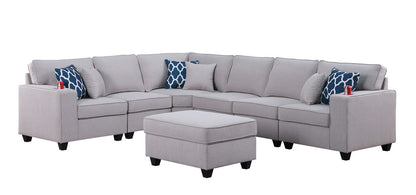 Cooper - 7 Piece Reversible L-Shape Sectional Sofa & Ottoman And Cupholder - Light Gray
