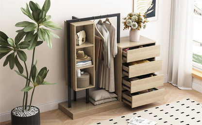 Wardrobe With 4 Drawers And 3 Shelves - Natural