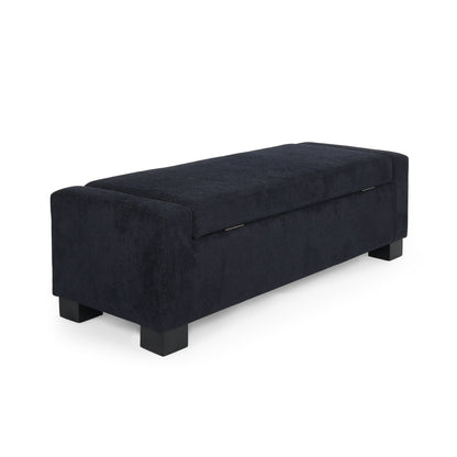 Textured Fabric Ottoman Bench With Hinged Lid - Dark Blue