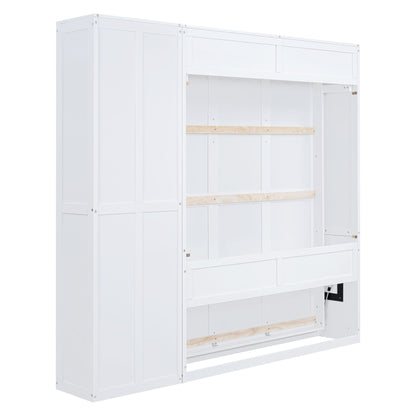 Queen Size Murphy Wall Bed With Shelves - White
