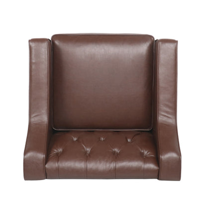 Contemporary Club Chair With Button Tufting And Birch Wood Legs - Dark Brown