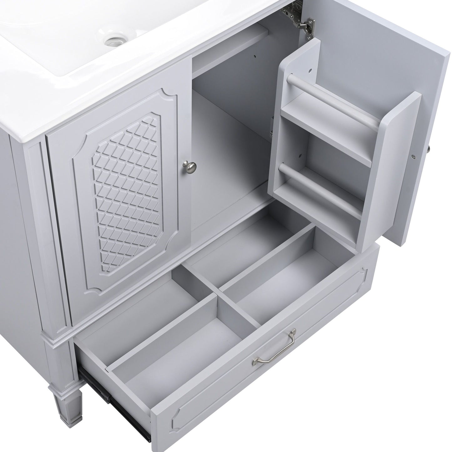 Vintage Style 30" Bathroom Vanity With Sink, Multi Functional Storage, Soft Closing Door - Gray