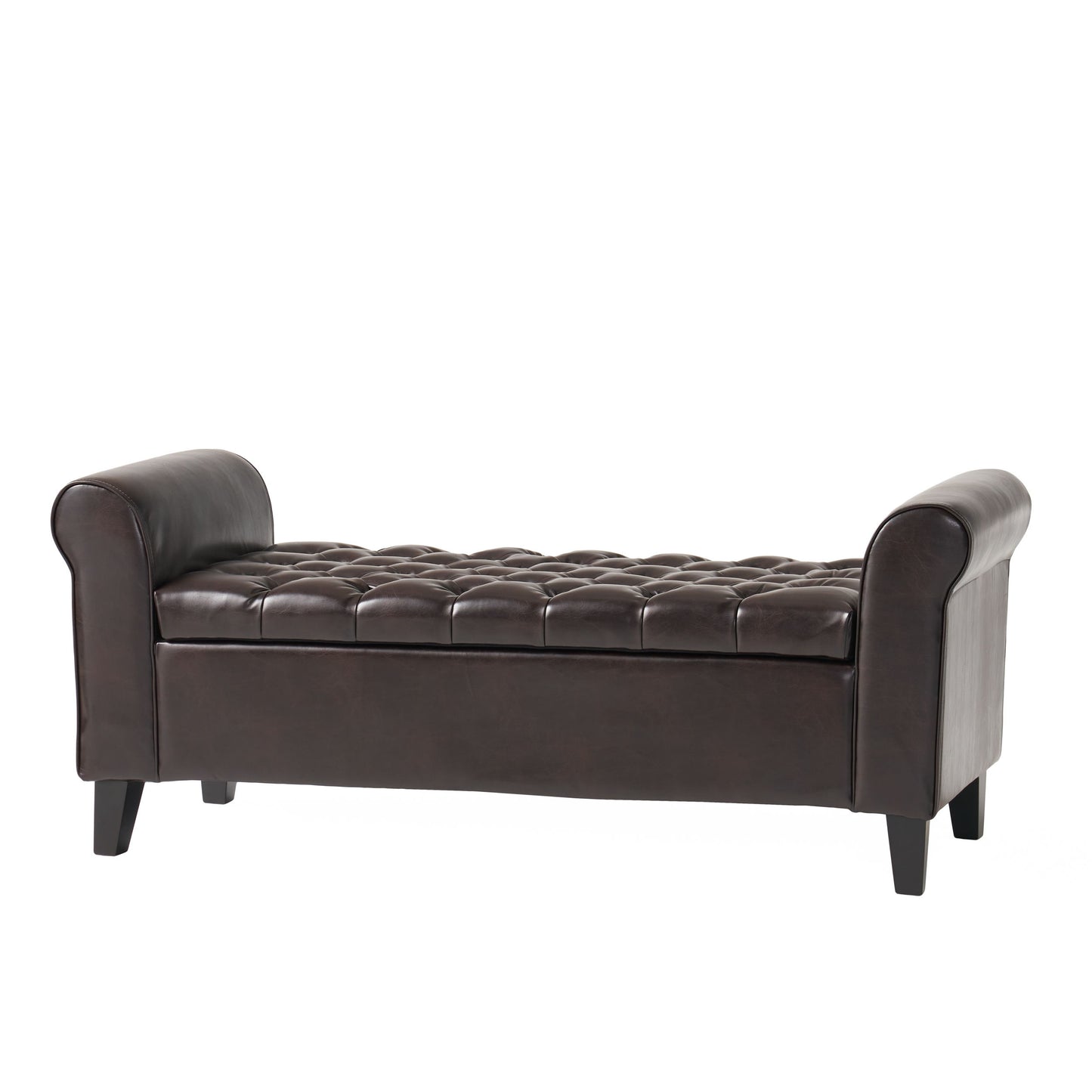 Hayes Contemporary Armed Storage Bench With Button Tufting - Brown