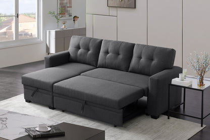 Upholstered Pull Out Sectional Sofa & Chaise - Dark Gray