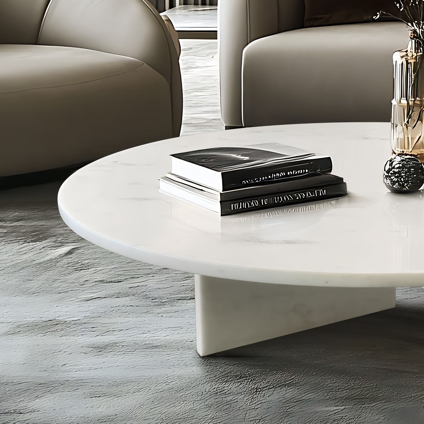 Snow Mountain Marble Coffee Table, Living Room Table, Unique Stone Design - White / Natural