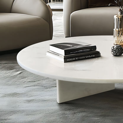 Snow Mountain Marble Coffee Table, Living Room Table, Unique Stone Design - White / Natural