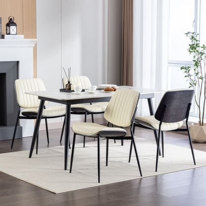 Dining Chairs Mid-Century Modern Retro Faux Leather Chair With Walnut Bentwood Back Upholstered Seat Metal Legs Adjustable Foot For Kitchen Dining Room Chairs (Set of 2) - Beige